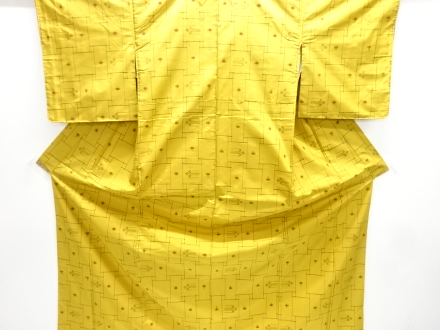 JAPANESE KIMONO / KIMONO ENSEMBLE & SLEEVELESS MICHIYUKI COAT / SILK / YONEZAWA TSUMUGI / WOVEN GRID